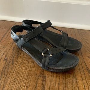 Teva Black Wedge Leather Sandals